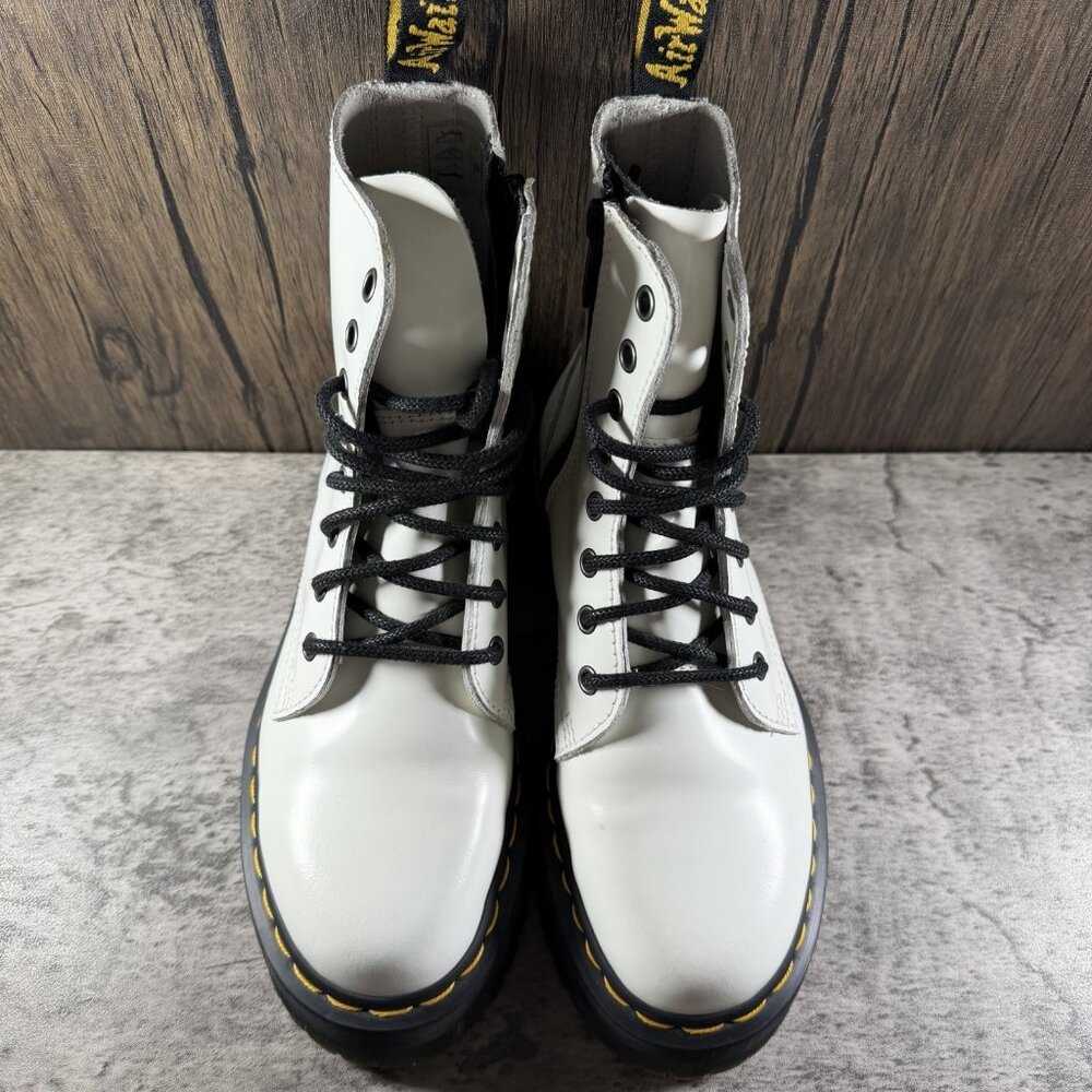 Dr Martens Jadon Platform White Leather Combat Boots Side Zip Womens Size 7 Doc - Picture 7 of 9